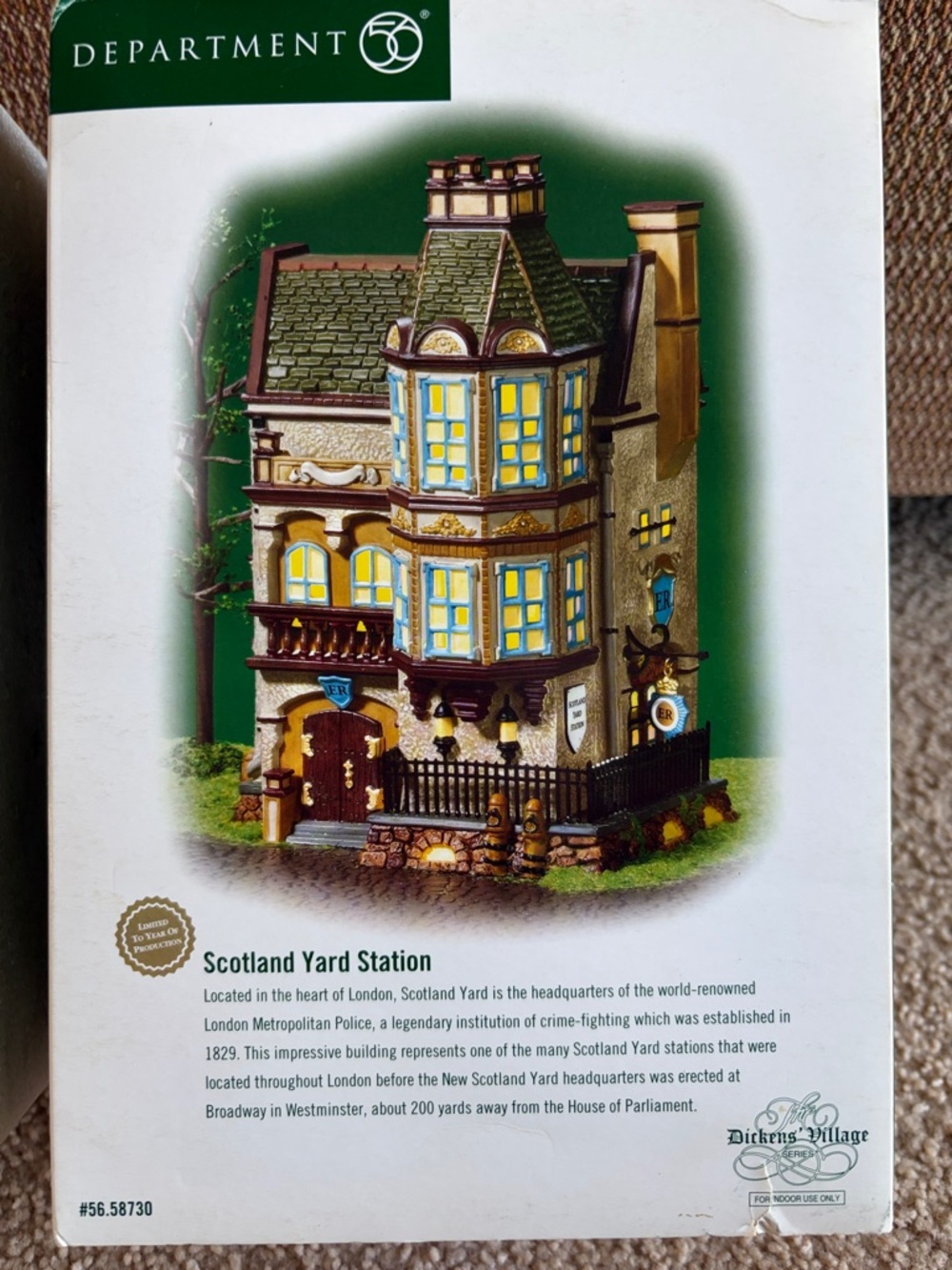 Department 56 Scotland Yard Station - Green Roof, Yellow Windows, Brown Trim